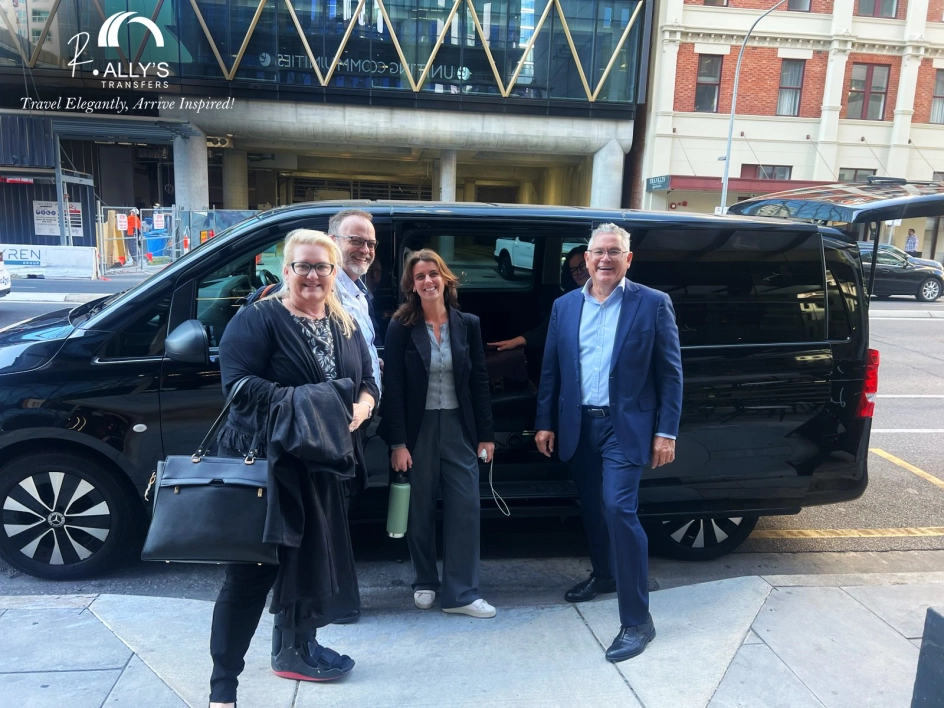 Relaxed group enjoying chauffeur-driven ride in Brisbane